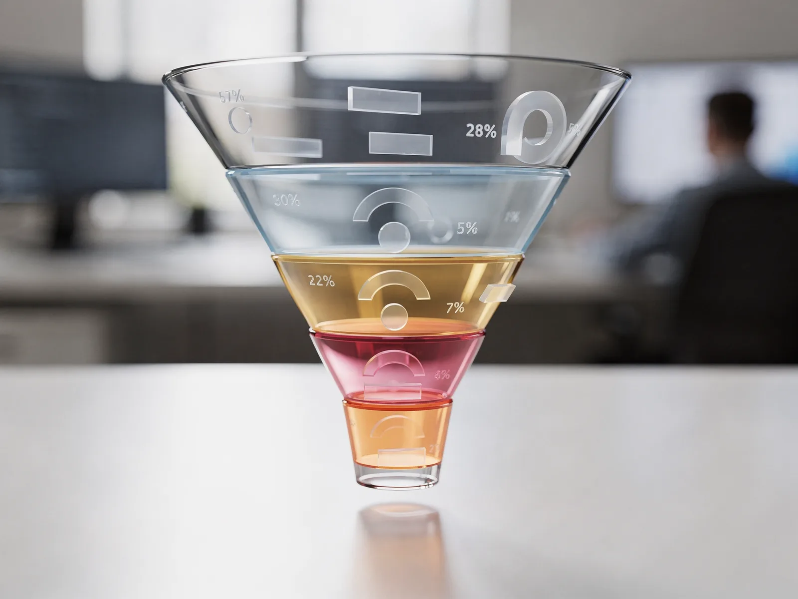 Multi-step funnel visualisation with drop-off percentages between each stage